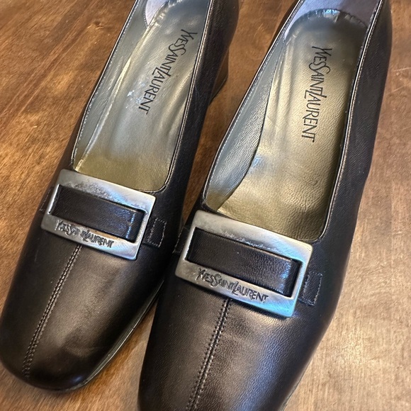 Vtg Yves Saint Laurent Brown Shine Pumps Buckle Leather Size 10 *READ* - Picture 5 of 12